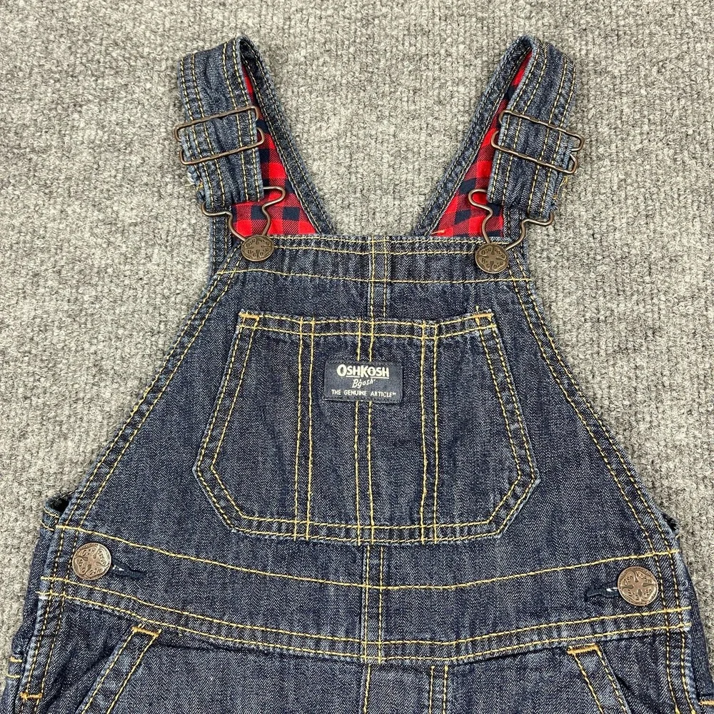 OshKosh B'gosh Toddler Denim Overalls Size 4T Red Plaid Flannel Lined Pockets